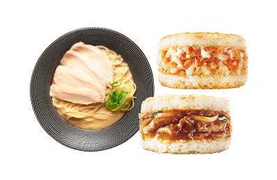 日式牛丼米漢堡(9入)  +雙起司鮭魚米漢堡(9入)+雞白湯拉麵(3人份)